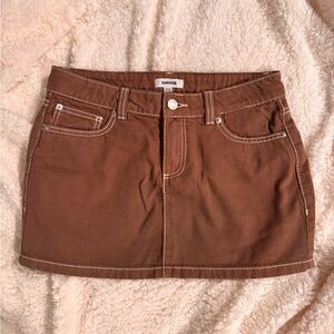 Garage Brown Denim Low Rise Mini Skirt
